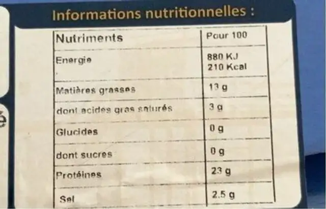Saumon atlantique fume nutrition facts table