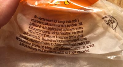 Munster Gerome AOP (200g Stück) ingredients label