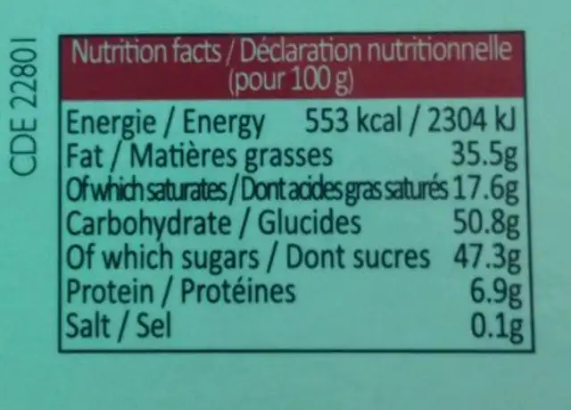 Collection De 20 Chocolats Assortis nutrition facts table