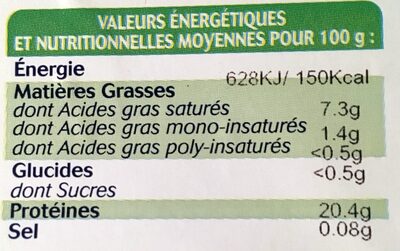 Pavé de truite nutrition facts table