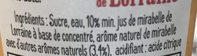 Sirop de mirabelle de Lorraine ingredients label