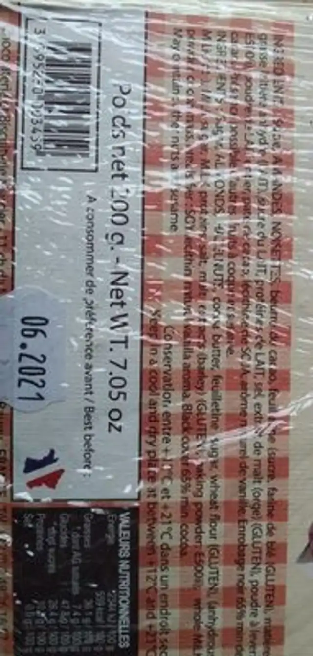 Camembert au chocolat nutrition facts table