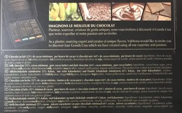 Valrhona - Les Coffret Degustation Grands Crus - Decouverte ingredients label