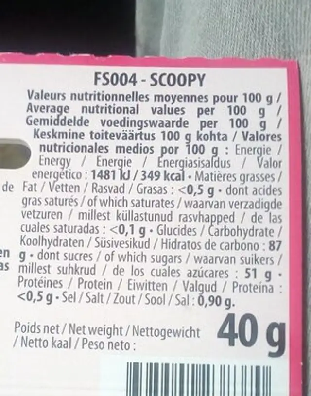 Sach.scoopy Cachets Poudr 40G Fizzy Sweet nutrition facts table