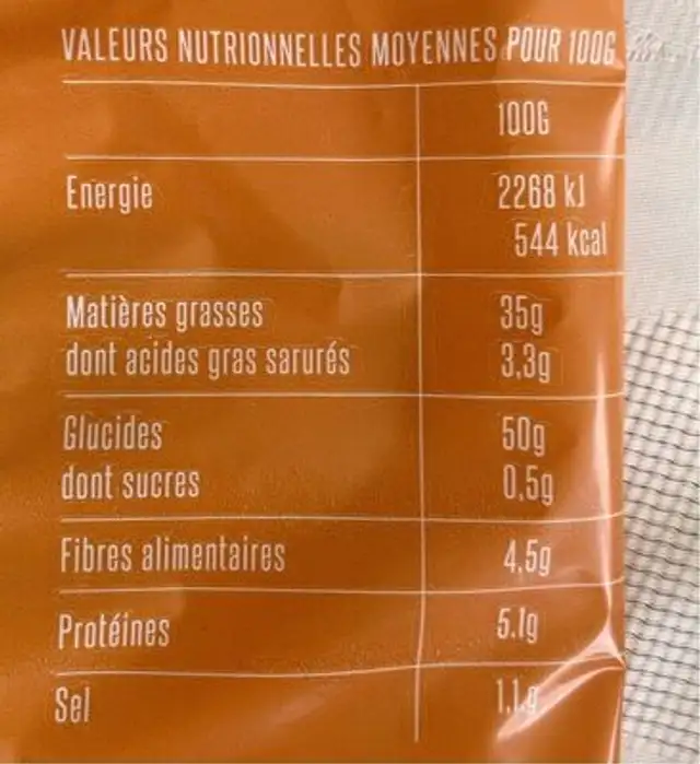 Chips de pommes de terre ondulees nutrition facts table