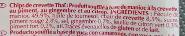 Chips de Crevette Thai au piment, gingembre et citron ingredients label