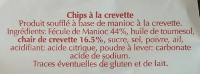 Chips à la crevette ingredients label