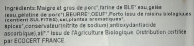 Pate Croute 2 Tranches 160G ingredients label