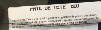 Pate De Tete 1 Tranche ingredients label