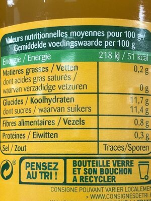 Cocktail Ananas Mangue nutrition facts table