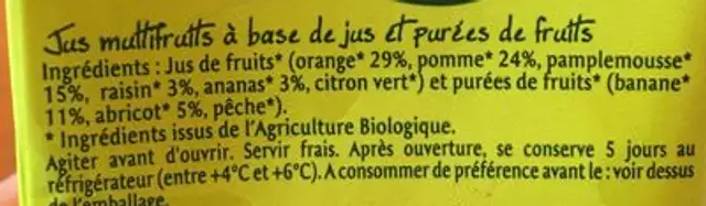 Cocktail Du Matin ingredients label
