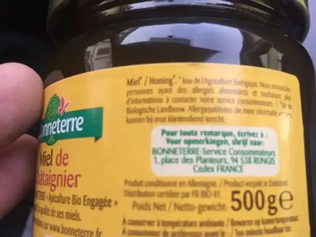 Miel De Chataignier ingredients label