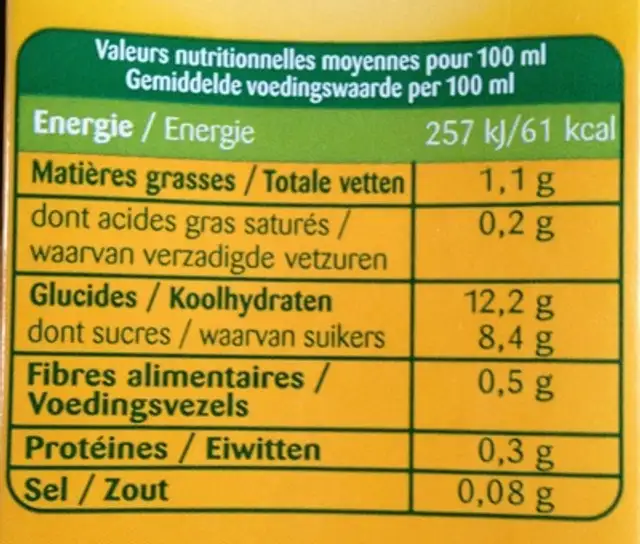 Boisson riz châtaigne avoine nutrition facts table