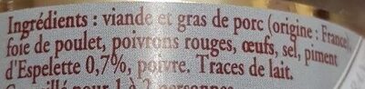 Terrine au piment d'espelette ingredients label