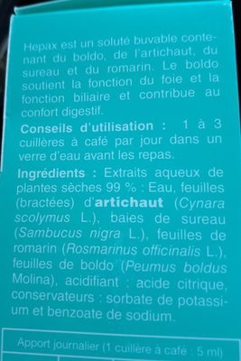 Hepax DIgestion ingredients label