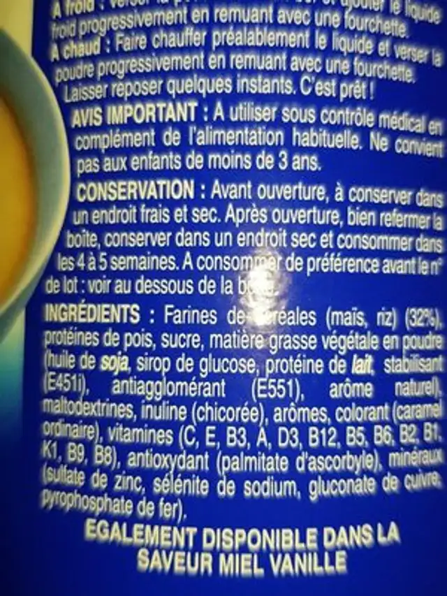poudre instant cereal - arôme biscuité ingredients label