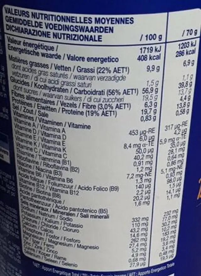 poudre instant cereal - arôme biscuité nutrition facts table