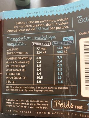 Protifast Salade De Thon Phase Starter nutrition facts table