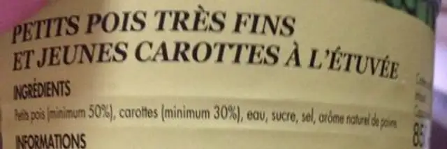 Petits pois très fins carottes - 4/4 ingredients label