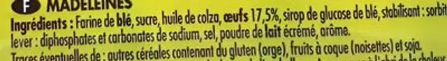 Madeleines longues ingredients label