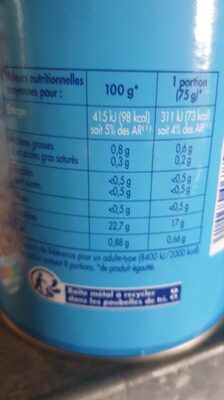 Thon listao en morceaux au naturel 800g 560g (4/4) nutrition facts table