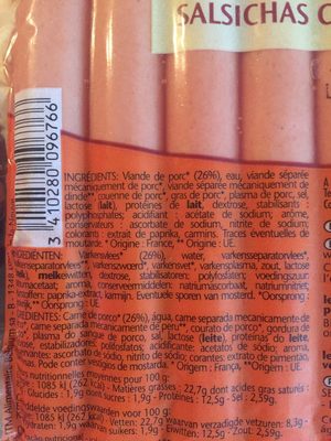 Saucisses cuites fumees x20 700g ingredients label