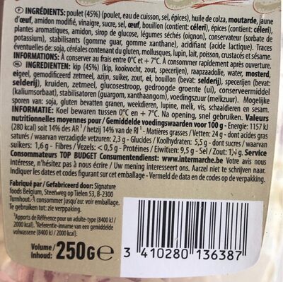 Salade de poulet nutrition facts table