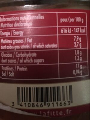 Daube de canard nutrition facts table