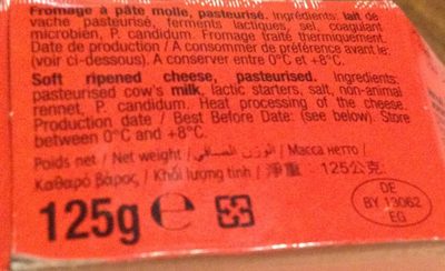 Brie 125 g ingredients label