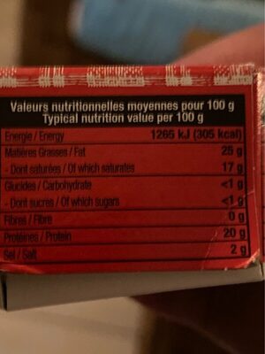 Brie 125 g nutrition facts table