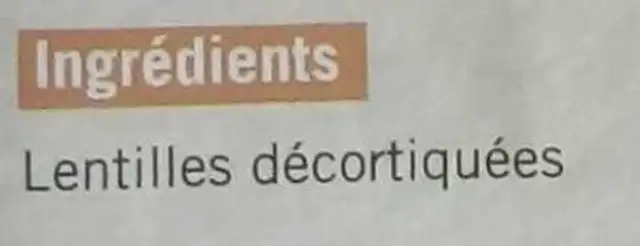 Lentilles corail ingredients label