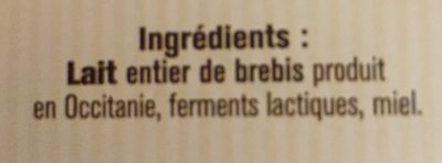 Yaourts au lait de brebis au miel ingredients label