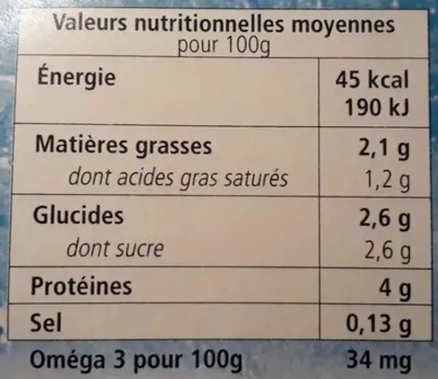 Yaourts fermiers nature La Baziniere nutrition facts table