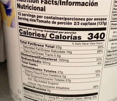 Haagen-Dazs Vanilla nutrition facts table