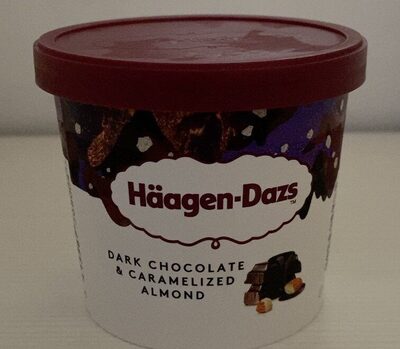 Dark chocolate & caramelized almond front packaging