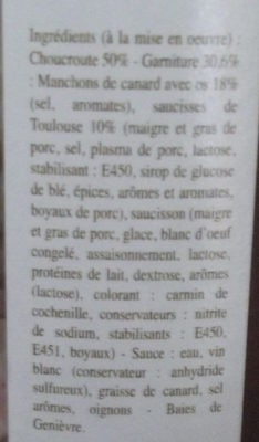 Choucroute ingredients label