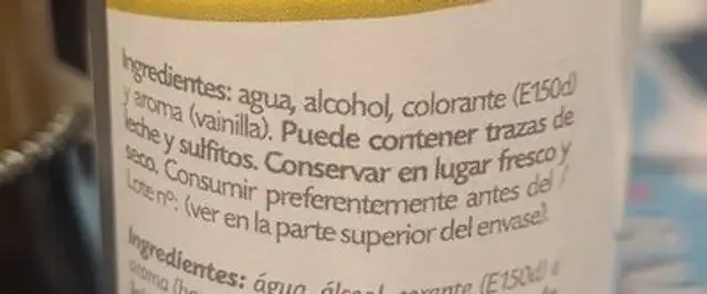 Aroma a vainilla nutrition facts table