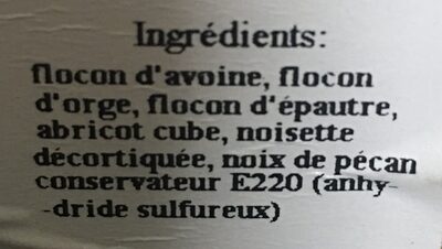L'authentique muesli ingredients label