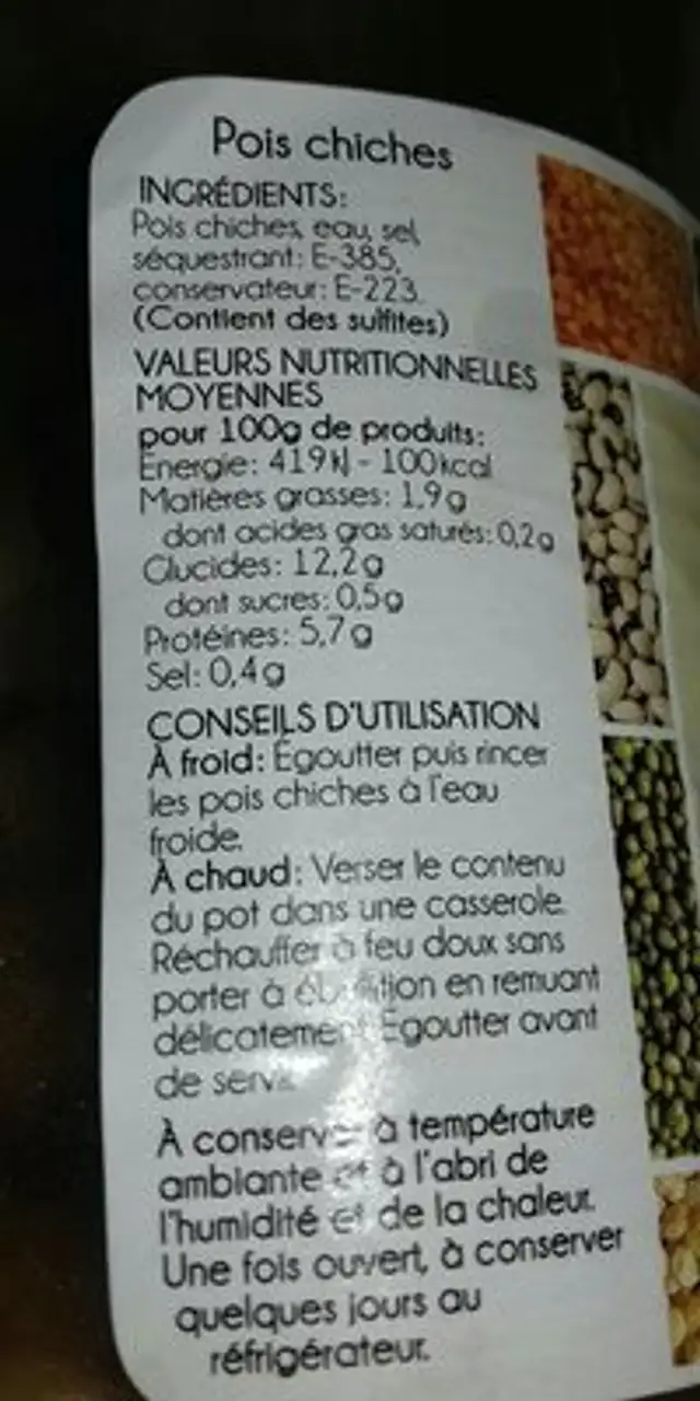 Pois  chiches ingredients label