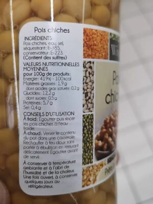 Pois  chiches nutrition facts table