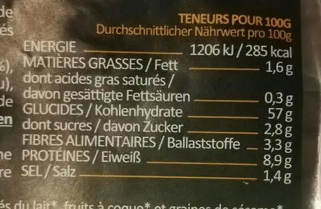 Petits pavés campagne nutrition facts table