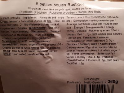 6 Petites boules rustiques ingredients label