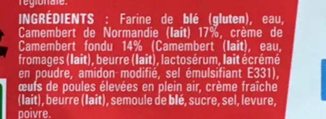 Tarte au Camembert de Normandie ingredients label