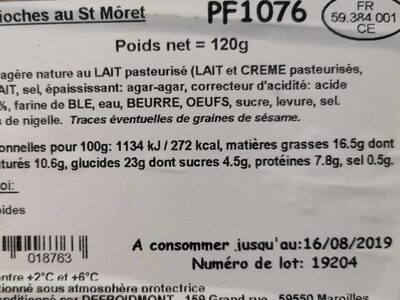 6 minis brioches au St Moret nutrition facts table