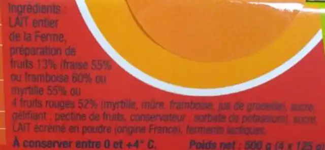 Yaourt aux fruits rouges Ferme Adam ingredients label