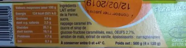 Flan aux œufs Ferme Adam ingredients label