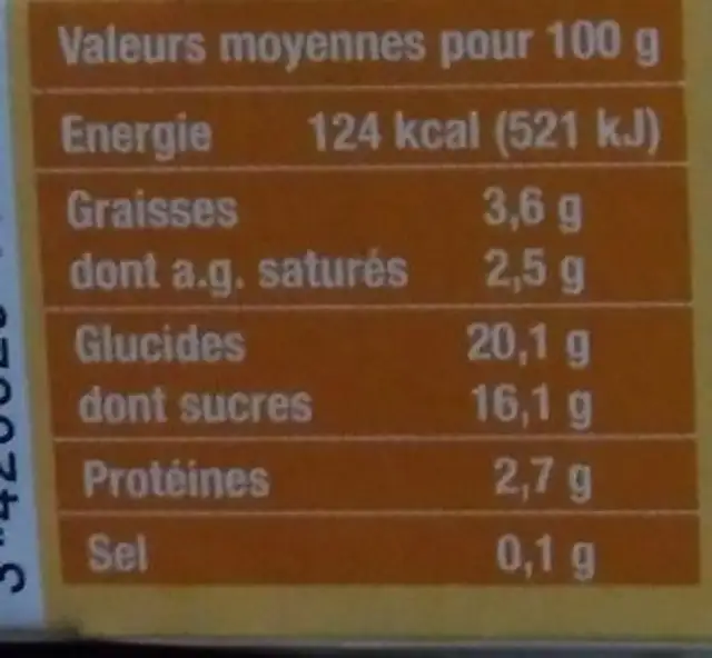 Flan aux œufs Ferme Adam nutrition facts table