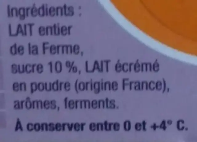 Yaourts aromatisés ingredients label