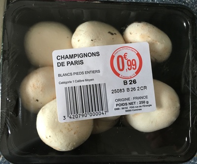 Champignons de Paris front packaging