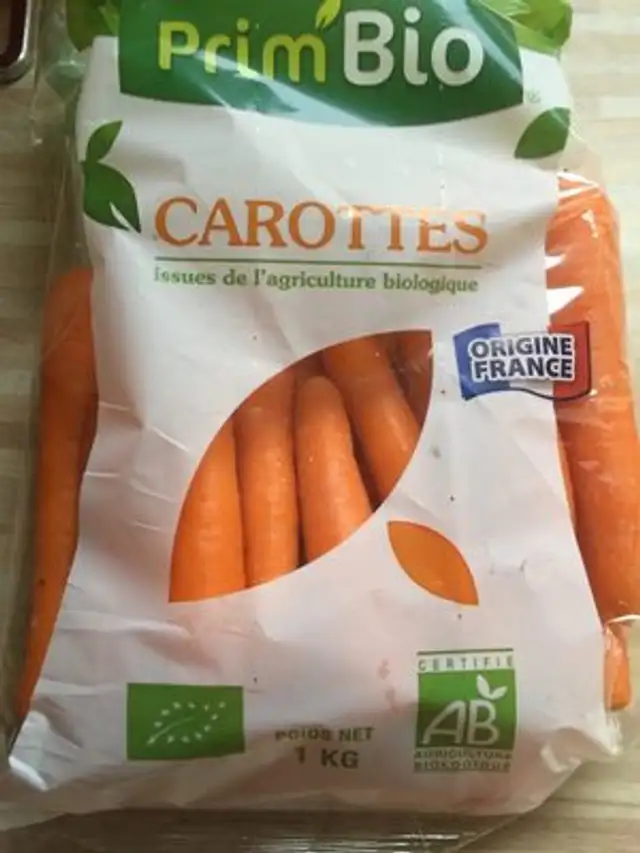 Carottes - Issues de l'agriculture biologique, origine France front packaging